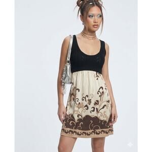 Bebe Tank Dress VTG Y2K Black Beige Silk Size Small Paisley Party Going Out